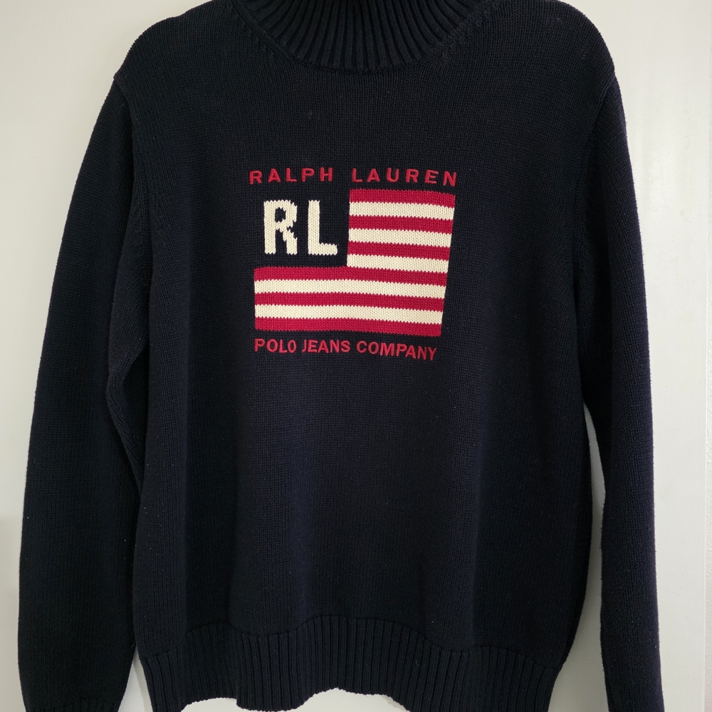 Ralph Lauren Women's Turtleneck Sweater - Navy and Red